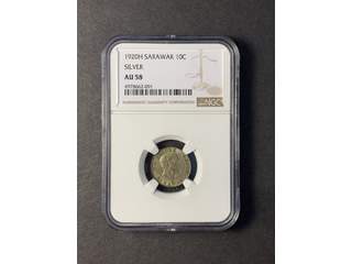 Sarawak Rajah Brooke silver 10 cents 1920, XF, NGC AU58