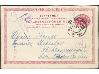 Sweden. Postal stationery, Double postcard, Facit bKd13, Response card 10 öre sent from …