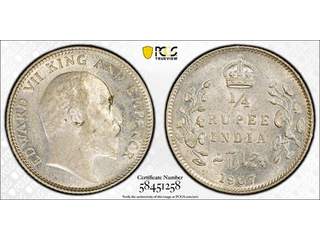 Indien dward VII (1902-1910) 1/4 rupee 1907 (C), AU/UNC, PCGS MS61