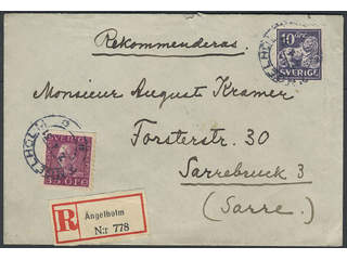 Sweden. Facit 145C, 187 cover, 10+35 öre on registered cover sent from STOCKHOLM 7.4.31 …