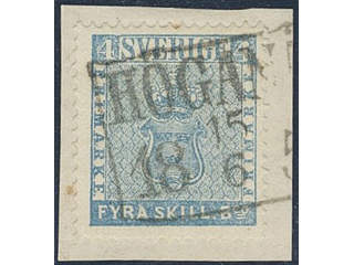 Sweden. Facit 2l on piece , 4 skill greenish blue, medium-thick paper, del. 14c. Superb …