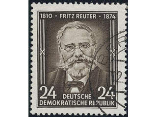 Germany, GDR (DDR). Michel 430 I used, 1954 Fritz Reuter 24 pf black-brown with retuched …