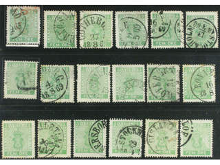 Sweden. Facit 7 used , 5 öre green, eighteen used copies. Shades, varieties, …