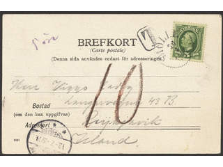 Sweden. Facit 52 cover , 5 öre on insufficiently prepaid postcard sent from MÖLLE …