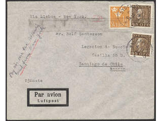 Sweden. Air mail cover Facit 191, 294 , 2×45 öre + 1 kr on air mail official cover sent …