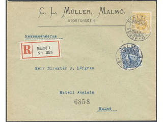Sweden. Facit 72, 85 cover , 2+20 öre on beautiful local registered cover cancelled …