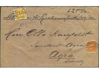 Sweden. Facit 168, 156 on cover, 35 öre + 1 kr on insured cover sent from HÄRNÖSAND …
