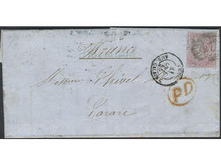 Britain. Michel 12 cover , 1855 Queen Victoria, no corner letters 4 d carmine on deeply …