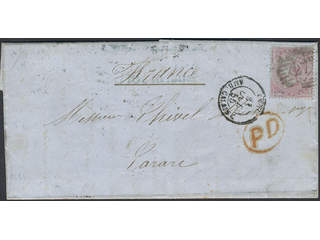 Britain. Michel 12 cover , 1855 Queen Victoria, no corner letters 4 d carmine on deeply …