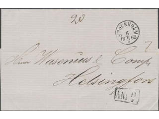 Sweden. Foreign-related cover. Finland. Unpaid cover sent from STOCKHOLM 6.5.1862 to …