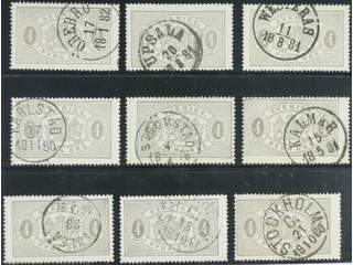 Sweden. Official Facit Tj2 used , 4 öre grey, perf 14, nine used copies. Shades, …