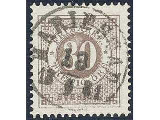 Sweden. Facit 35e used, 30 öre brown. EXCELLENT cancellation MARIESTAD 18.9.1881.