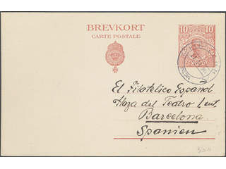 Sweden. Postal stationery, Single postcard, Facit bKe21, Postcard 10 öre sent from PKP …