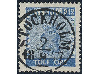 Sweden. Facit 9d3 used, 12 öre light blue, perforation of 1865. Superb cancellation …