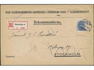 Sweden. Official Facit Tj34 , 20 öre, single usage, on local registered cover with …