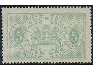 Sweden, Sverige, Sverige, Sverige. Official Facit Tj3b ★, 5 öre light blue-green, perf …