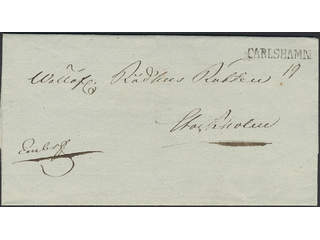 Sweden. K county. CARLSHAMN, straight postmark. Beautiful cover sent to Stockholm. …