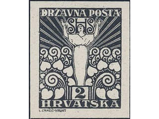 Yugoslavia. Michel 88 (★), 1919 2 f black imperf proof on carton paper. Cert by …