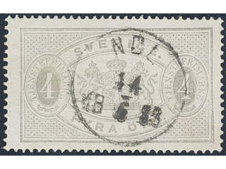 Sweden. Official Facit Tj2 used , 4 öre grey, perf 14. EXCELLENT cancellation NOL …