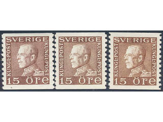 Sweden. Facit 178A ★★ , 15 öre brown vertical perf. Three very fine copies, of which one …