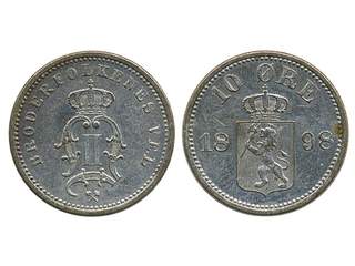 Coins, Norway. Oskar II, NM 92, 10 øre 1898. 1+/01.