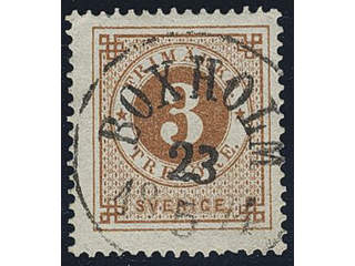 Sweden. Facit 17e used , 3 öre orange-brown. Superb–EXCELLENT cancellation BOXHOLM …