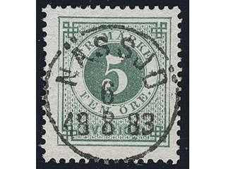 Sweden. Facit 30g used , 5 öre dull green on white paper. EXCELLENT cancellation NÄSSJÖ …