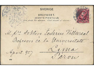 Sweden. Facit 54 on cover, 10 öre on postcard sent from STOCKHOLM 6.4.03 to LIMA …