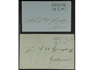 Sweden. K county. CARLSKRONA, rectangular postmark. Type 5 on two superb covers sent to …