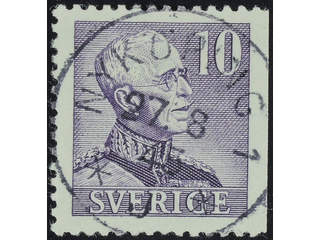 Sweden. Facit 273B used , 1939 Gustaf V large numerals 10 öre violet, perf at three …