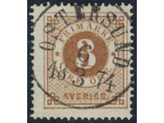 Sweden, Sverige, Sverige, Sverige. Facit 17 used, 3 öre brown. Very fresh with superb …