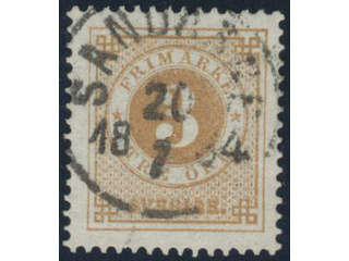 Sweden, Sverige, Sverige, Sverige. Facit 28h used, 3 öre yellowish orange-brown, …