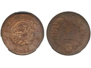 Coins, Japan. Mutsuhito (1867-1912), KM Y-17.2, 1 sen Meiji 19 (1886). Graded by PCGS as …