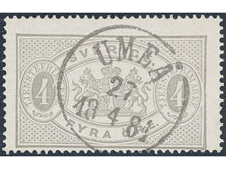 Sweden. Official Facit Tj2 used , 4 öre grey, perf 14. Position 38. Superb cancellation …