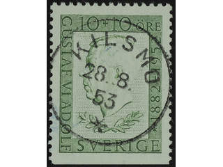 Sweden. Facit 442B used , 1952 70th Birthday of King Gustaf VI 10 green. EXCELLENT …