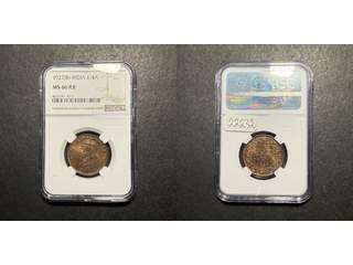 Indien George V (1910-1936) 1/4 anna 1927 B, UNC, NGC MS66 RB
