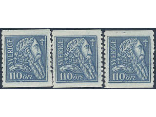 Sweden. Facit 154b ★★ , 1921 Gustaf Vasa 110 öre blue - dull blue on soft paper. Three …