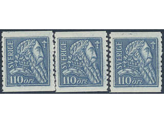 Sweden. Facit 154b ★★ , 1921 Gustaf Vasa 110 öre blue - dull blue on soft paper. Three …