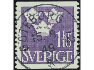 Sweden. Facit 296 used , 1948 Three Crowns 1.10 Kr violet. EXCELLENT cancellation …