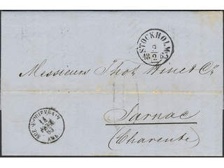Sweden. Foreign-related cover. France. Unpaid letter sent from STOCKHOLM 9.2.1863 to …