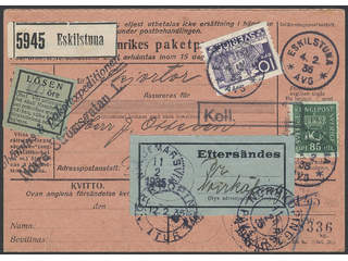 Sweden. Facit 166, 241A cover , 10+85 öre on address card with the cash on delivery …