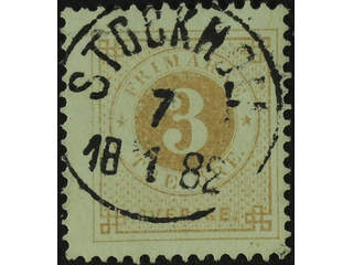 Sweden. Facit 28e used , 3 öre orange-brown, clean distinct print. EXCELLENT …