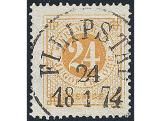Sweden. Facit 24b used , 24 öre orange on ordinary paper. EXCELLENT cancellation …