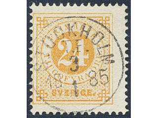 Sweden. Facit 34g used , 24 öre orange. EXCELLENT cancellation STOCKHOLM T.E. 3.1.1885. …