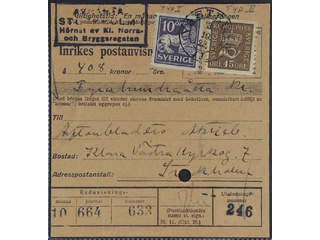 Sweden. Facit 161, 146A cover , 10+45 öre on beautiful money order sent from VÄSTERÅS …