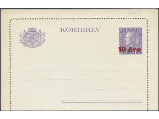 Sweden. Postal stationery, letter card Facit kB28 , Letter card 10/20 öre with misplaced …