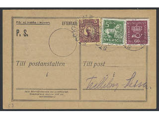 Sweden. Facit 78, 143A, 163 on cover, 5+60 öre + 5 kr on PS-card for after-assessment …