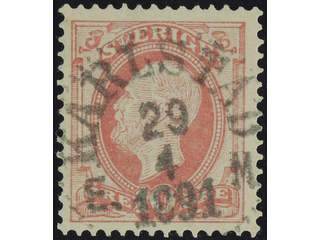 Sweden. Facit 45 used , EXCELLENT cancellation KARLSTAD E M 29.4.1891.