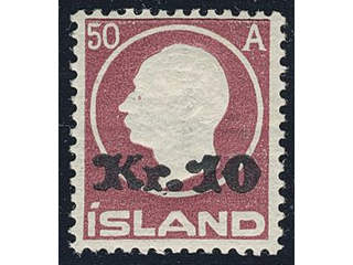 Iceland. Facit 122 ★ , 1925 Surcharge 10 Kr / 50 aur brown-lilac. SEK 2500