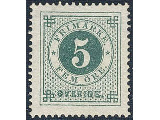 Sweden. Facit 19e ★, 5 öre dark blue-green, smooth print. Wonderful copy, partly with …